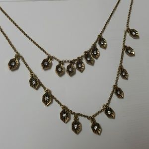 J. Crew Antique Gold and Crystal Necklace NWOT